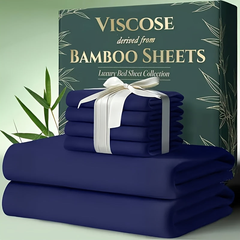 Bed Sheet Set 6-Piece Bamboo Fabric with 40–44 cm Pocket, Double-Stitched Edges and Seven Colors