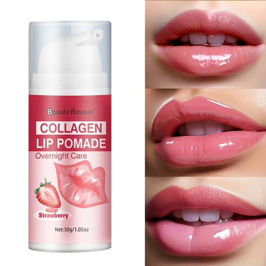 Lip Pomade Collagen 30g Moisturizing Plumping Lip Essence — Deep Hydration Day & Night Lip Care Nourishes Repairs Dry Chapped Lips Long-Lasting Clear Glossy Finish All Skin Types