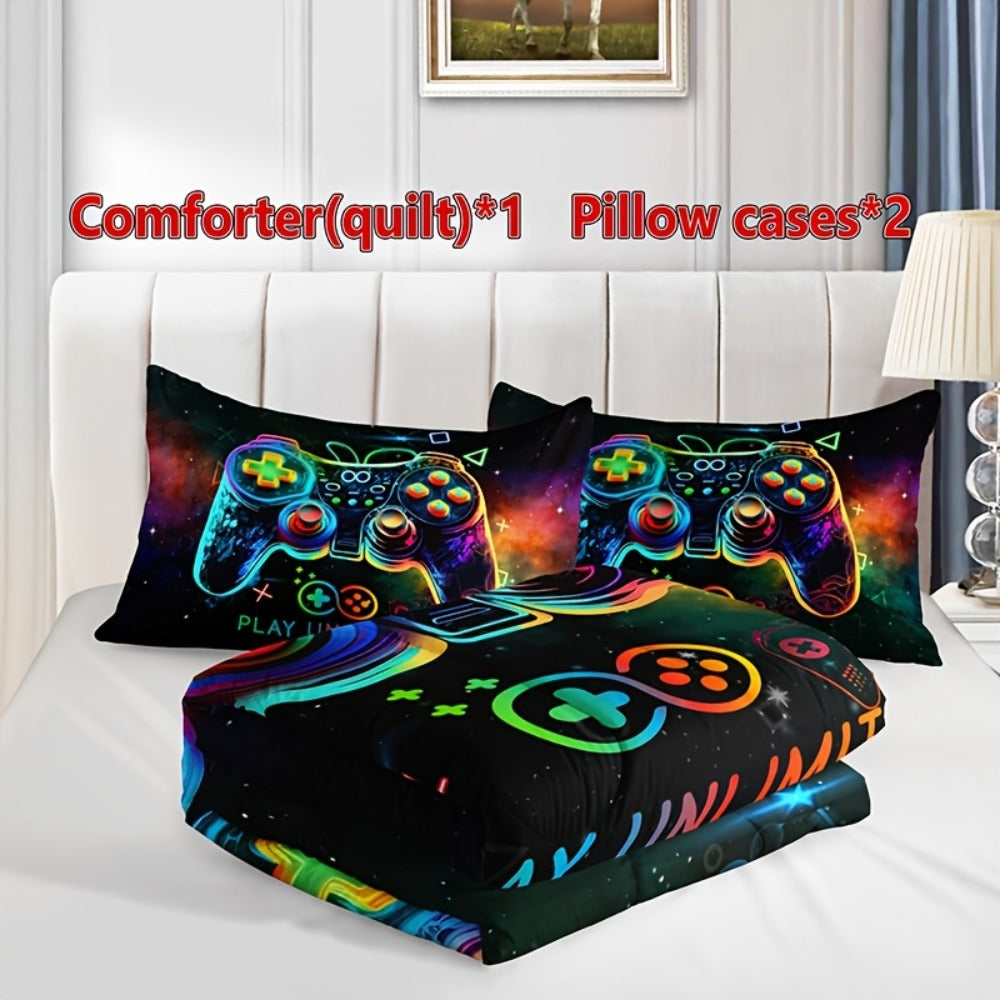 Kids Comforter Set 3 Piece Soft Breathable Quilt with 2 Pillowcases - Digital Print Bedding Set for Bedroom Dorm, Twin Full Queen King, Boys Girls Bed Set