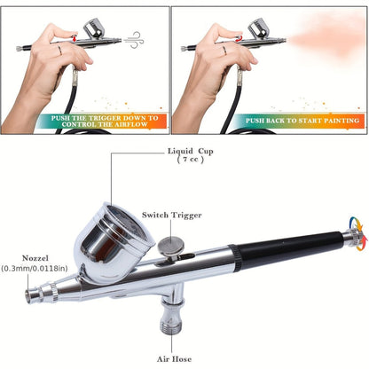 Mini Air Compressor and Airbrush Kit with White or Red 19B Model Options and 120 x 90 x 70 mm Pictured Base