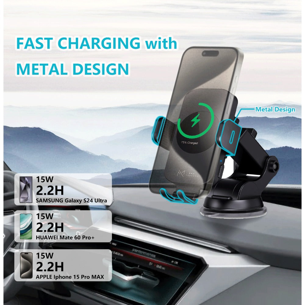 4-Color Wireless Car Charger Mount 15W Qi Auto-Clamping – Fast Wireless Charging Phone Holder for iPhone 17 16 15 14 13 12 11 Pro Max, Samsung Galaxy S24 S23 S22 S21 & All Qi Phones | Black Blue Red Gold