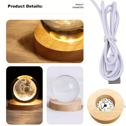 Night Light Blue Starry-Sky Crystal Orb Lamp with 3D Galaxy Pattern, Wood-Tone Base and Single Style
