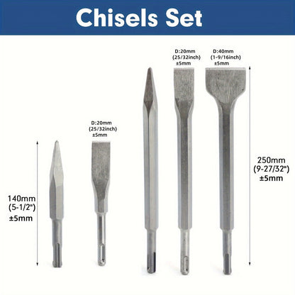 17PCS SDS Plus Hammer Drill Bits and Chisel Set Carbide-Tipped Masonry Drill Bits for Concrete Stone Brick with Portable Storage Case Professional Rotary Hammer Bit Kit