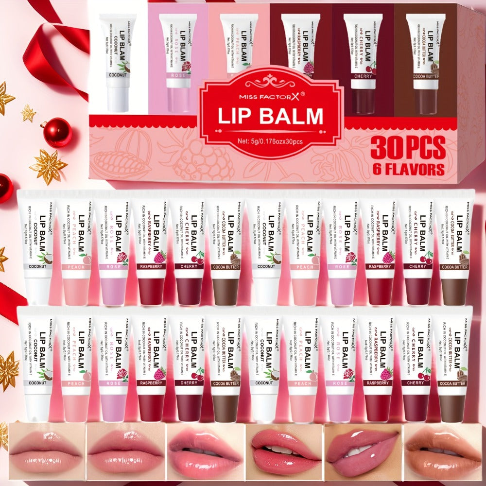30-Piece Lip Gloss Gift Box Set — 6 Glossy Shades Moisturizing Waterproof Anti-Transfer Liquid Lipstick, High-Shine Long-Lasting Lip Color for Women, Pink Gift Box