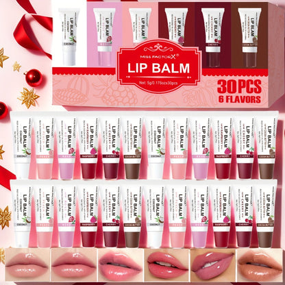 30-Piece Lip Gloss Gift Box Set — 6 Glossy Shades Moisturizing Waterproof Anti-Transfer Liquid Lipstick, High-Shine Long-Lasting Lip Color for Women, Pink Gift Box