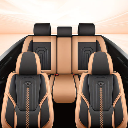 PU Leather Car Seat Cover Full Enclosure with Lumbar Support & Sponge Cushion – Two-Tone Sporty Design Universal Fit for Car Sedan Truck SUV (White-Black / Gray / Red-Black / Orange-Black)