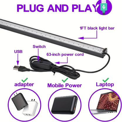 USB UV Black-Light Bar Set with Inline Switches, Mounting Hardware and 2-, 4-, 10-, 12- or 14-Pack Options