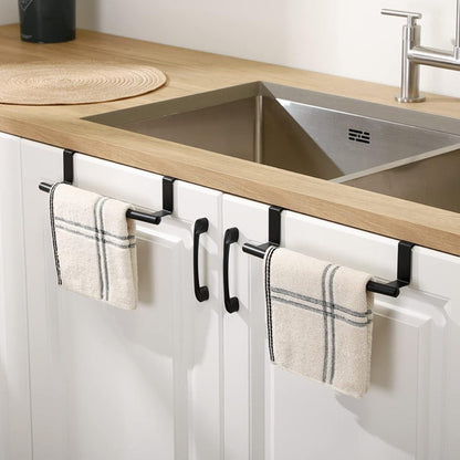 Stainless Steel Over-Cabinet Towel Bar Set, 2 Pieces in Black or Silver, 36.5cm for Kitchens and Bathrooms