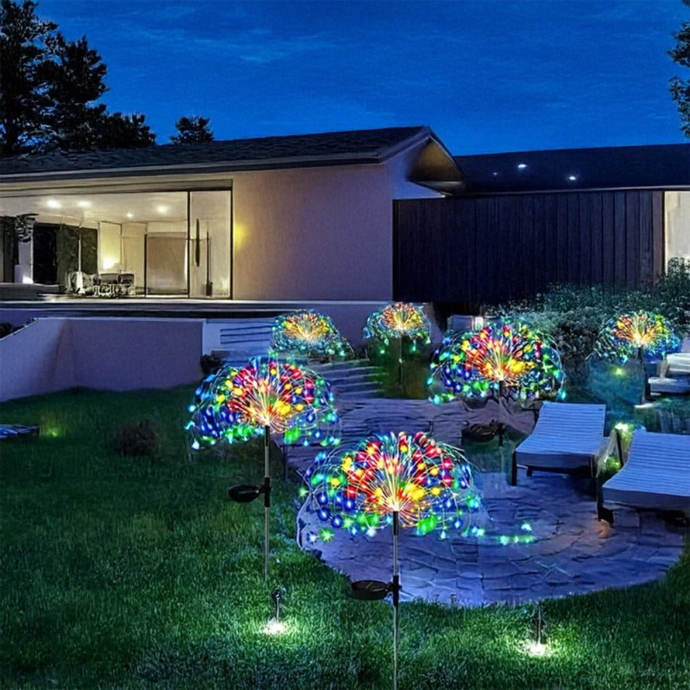 Solar Firework Garden Stake Lights with 90 to 520 LEDs, Two Colors and Multiple Pack Sizes
