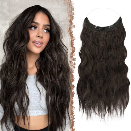 Hair Extensions Wavy 18-Inch Synthetic Halo Weft with Clear Wire, Two Clips and Ten Color Options