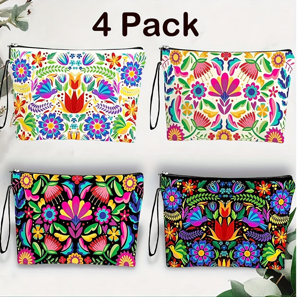 Makeup Bag – Travel Makeup Bag 4-Pack Set Large Capacity Cosmetic Organizer with Zipper Floral & Cute Animal Print Toiletry Pouch for…