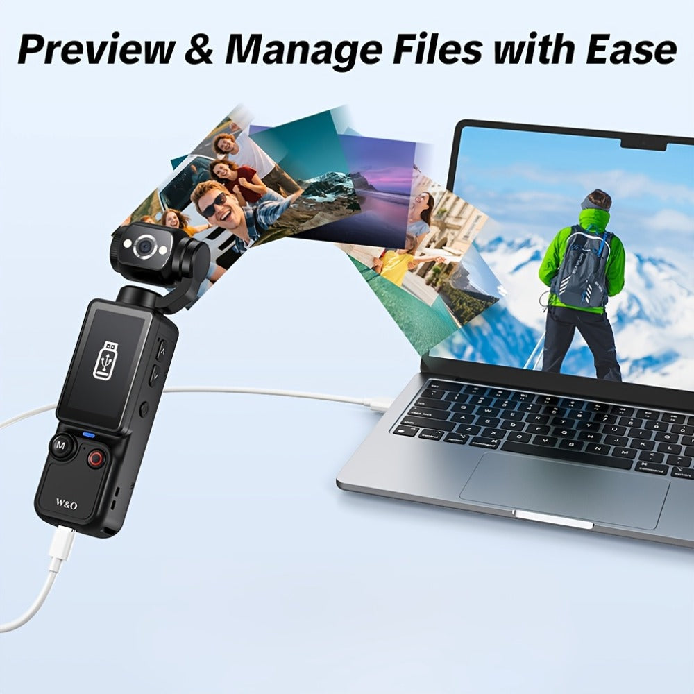 W&O 4K- and 66MP-Labeled Action Camera with 180-Degree Rotating Lens, 32GB Card and Black or White Body