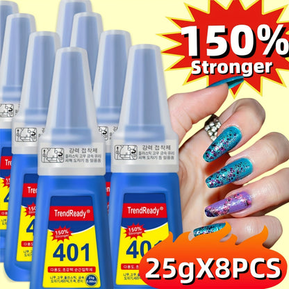 Nail Glue Set, TrendReady 401 25g Bottles in 1+1, 3+1, 5+1 or 7+1 Pack Options with Pointed Nozzles