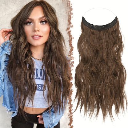 Hair Extensions Wavy 18-Inch Synthetic Halo Weft with Clear Wire, Two Clips and Ten Color Options