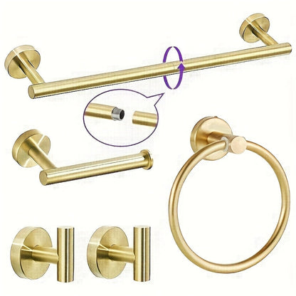 5-Piece Bathroom Hardware Set SUS304 Stainless Steel 24" Towel Bar Towel Ring Toilet Paper Holder Robe Hooks Black Silver Gold
