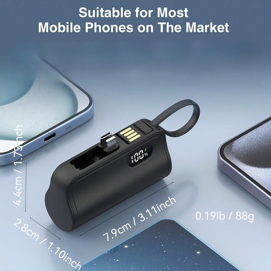 Mini Power Bank 6000mAh LCD Digital Display 22.5W Fast Charging Portable Battery Pack Gift Set with Data Cable Bracelet iPhone USB-C Android Pink Black Purple