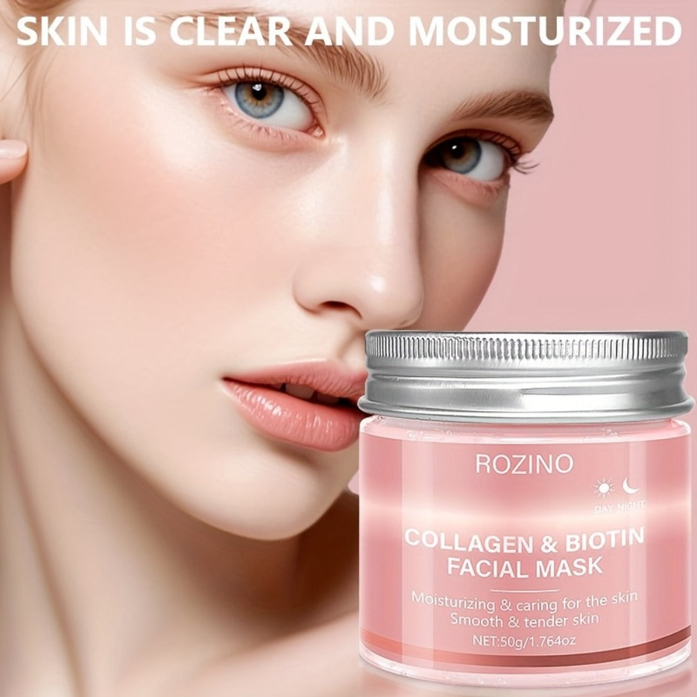 Biotin Collagen Face Mask 50g, Hydrating Anti-Aging Skin Firming Mask, Day & Night Brightening Treatment, Smooths Wrinkles & Plumps Skin for Youthful Radiant Complexion – Ideal Skincare Gift for Women