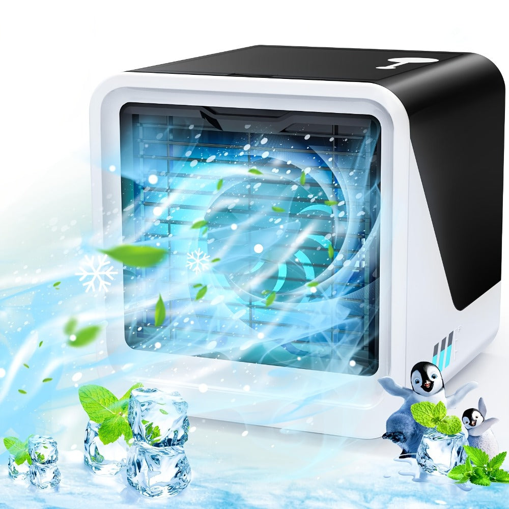 Portable Air Cooler 3-in-1 Mini Personal Air Conditioner Humidifier Fan with Atmosphere Light USB Powered Desktop Evaporative Cooler for Home Office Bedroom Travel Blue Black Green