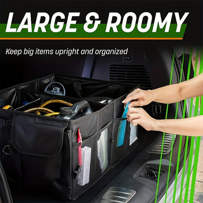 Foldable Car Trunk Organizer with Adjustable Straps – Collapsible Nylon Storage Box for Car Rear Seat & Trunk, Lightweight Car Interior Organizer, Black
