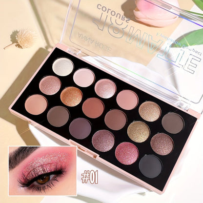 Eyeshadow Palette ANNA ROSE 18-Shade Compact with Pink-Brown Color Themes and Matte-Shimmer Finish Mix
