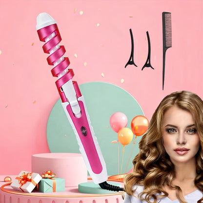 Spiral-Guide Corded Curling Wand with Swivel Power Cable, Two Hair Clips and Comb in Three Colors