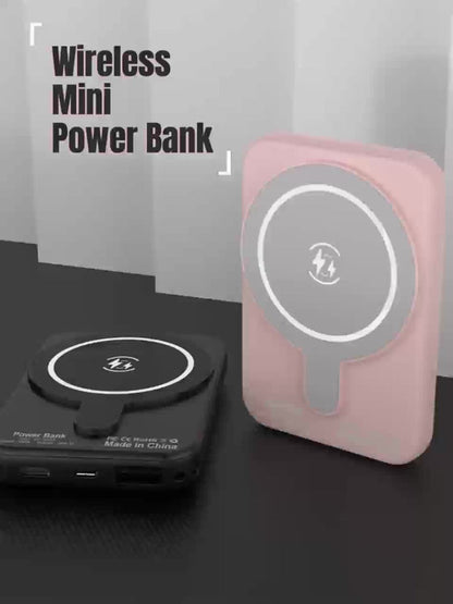 10000mAh Magnetic Wireless Power Bank Mini Portable Charger – Fast Wireless & Wired Charging, Dual USB Ports, Compatible with iPhone 15/14/13/12 MagSafe & All Qi-Enabled Devices, Black/Pink