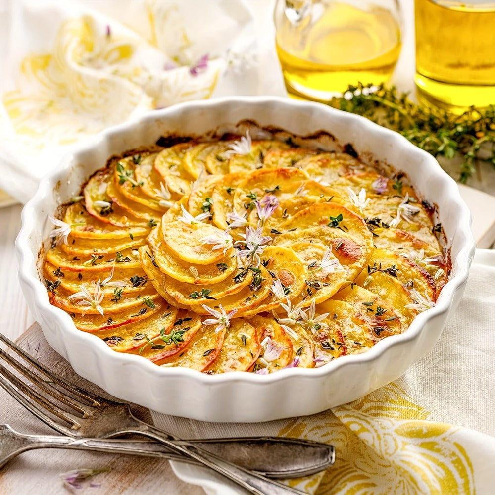 Two-Piece 9.5 Inch Ceramic Quiche Pan Set with Fluted Edges in Blue, White or Red for Pies and Tarts