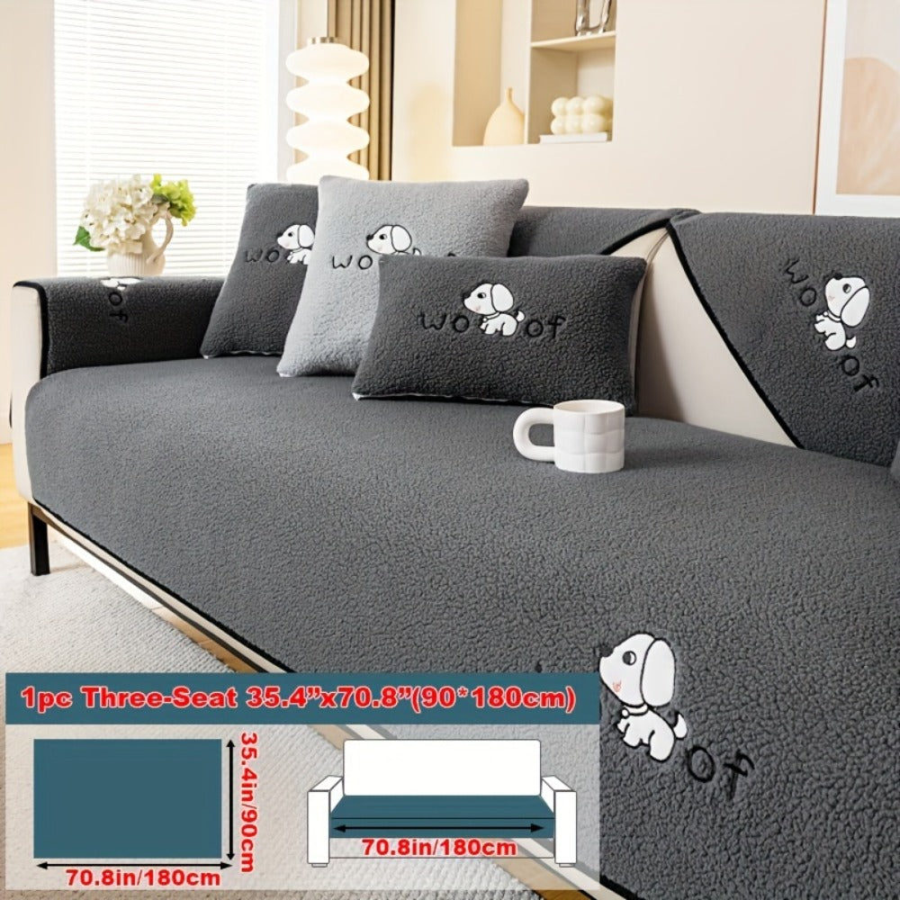 Sofa Cover Embroidered Plush-Texture Panels for Single to 4 Seats, Backrest, Armrest or Pillowcase