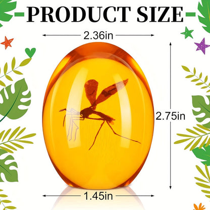 Amber-Tone Resin Mosquito-Inclusion Paperweight in One- or Two-Piece Options, 2.75-Inch Oval Desk Display