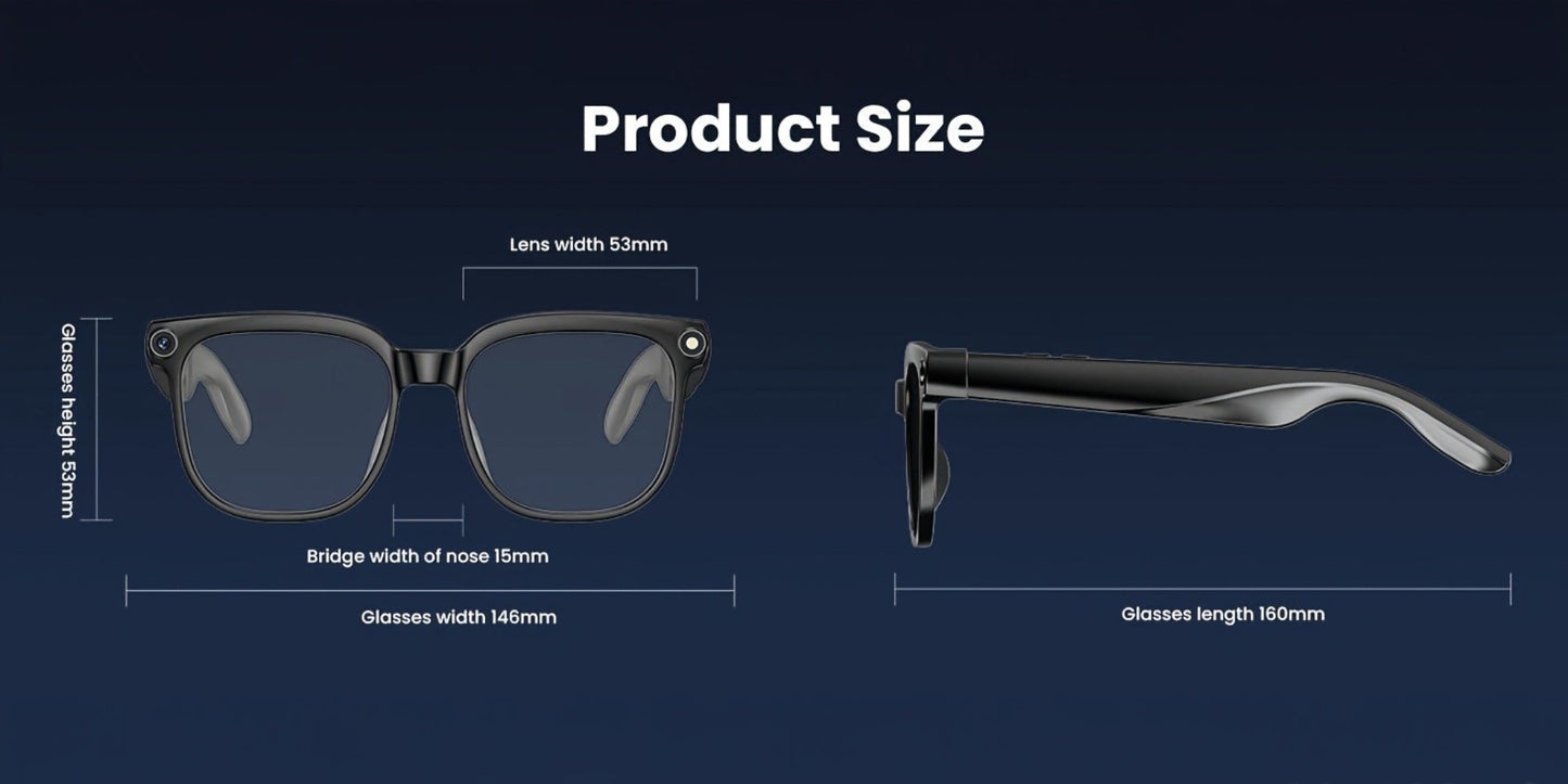 Smart Glasses 8MP Camera Eyewear with Photochromic Lenses, Translation, Object Recognition and Bluetooth Audio