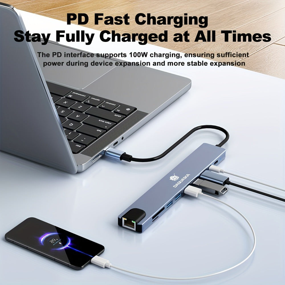 10-in-1 USB-C Hub Ethernet Adapter with 4K HDMI, RJ45 Gigabit LAN, 100W PD, SD/TF Card Reader, USB 3.0/2.0 – Laptop Docking Station for MacBook Pro/Air, iPad Pro, XPS & USB-C Laptops