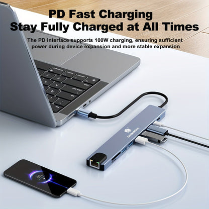 10-in-1 USB-C Hub Ethernet Adapter with 4K HDMI, RJ45 Gigabit LAN, 100W PD, SD/TF Card Reader, USB 3.0/2.0 – Laptop Docking Station for MacBook Pro/Air, iPad Pro, XPS & USB-C Laptops