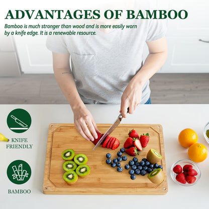 Cutting Board with Juice Groove, Chopping Board & Cheese Platter for Meat, Cheese, Bread, Vegetables & Fruits
