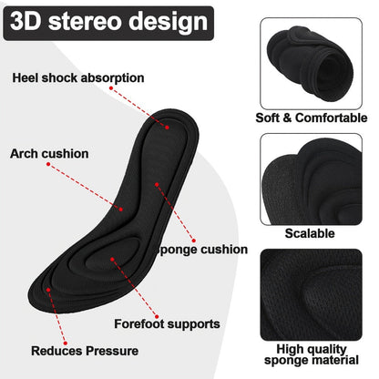 Shoe Insoles 8 Pairs 3D Cushioning Inserts for Men Women Sponge Replacement Innersoles for Work Boots Sneakers Everyday Shoes Sizes 6-11 Classic Colors