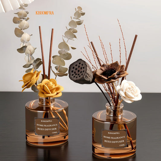 Reed Diffuser Set with Dried Flowers – Jasmine, Cedar, Sandalwood & Gardenia Scents, 120ml 90-Day Long-Lasting Home Fragrance