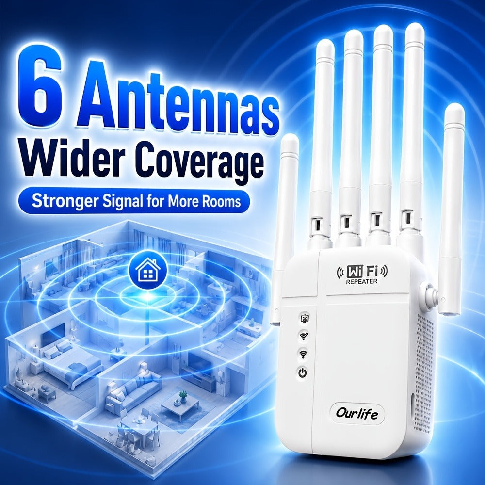 WiFi Range Extender Ourlife 1300Mbps Dual-Band 2.4/5GHz with Six Antennas and Five Color Configurations