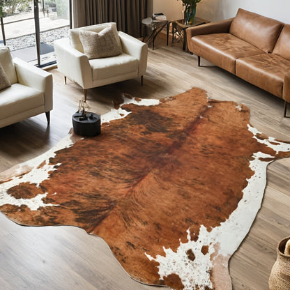 Area Rug Faux Cowhide Brown Western Print with Suede Backing in Three Colors and Two Sizes