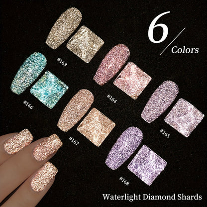 Gel Nail Polish Set with XEIJAYI Label, 6 Diamond Glitter Colors and Shade Numbers 163 to 168