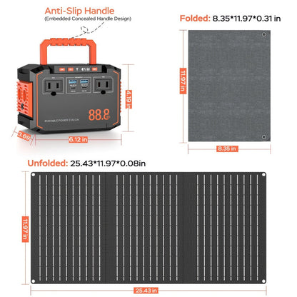 Solar Generator Portable Power Station 88.8Wh 111Wh 237Wh with Foldable Solar Panel, 100W Pure Sine Wave AC Output USB-C PD USB QC3.0 DC LED Emergency Light for Camping RV Hiking & Home Backup Power