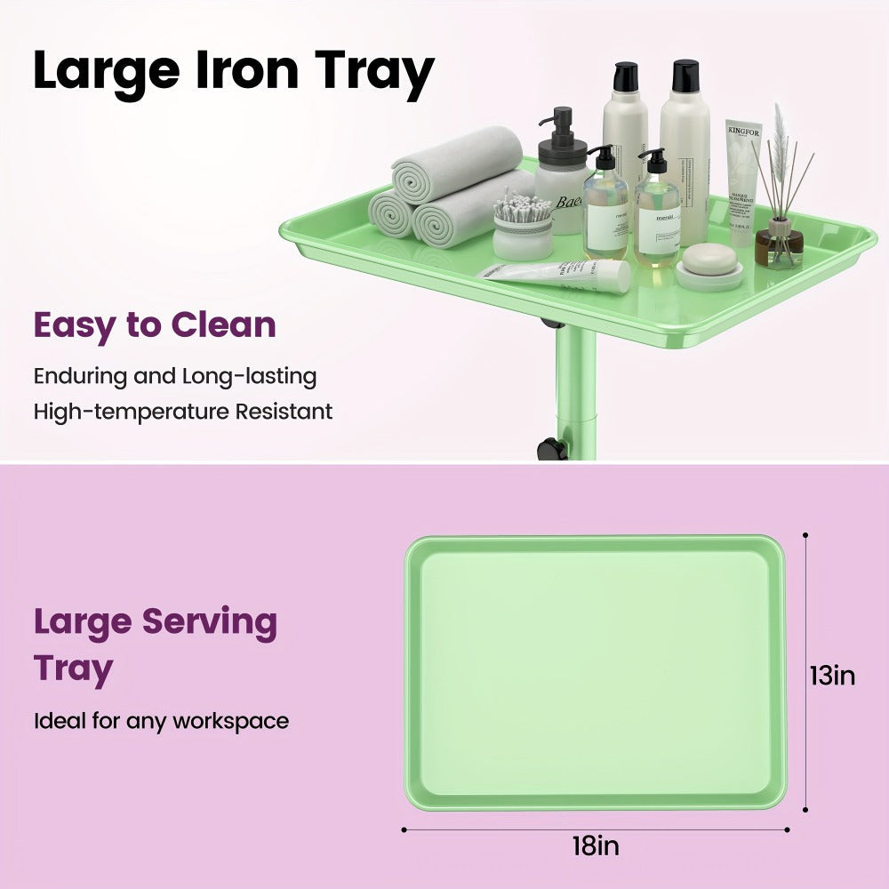 6-Color Premium Aluminum Salon Rolling Tray on Wheels — Adjustable Height Hairdresser Cart, Tattoo Tray, Spa Service Trolley for Nail Tech, Barber & Beauty Studio