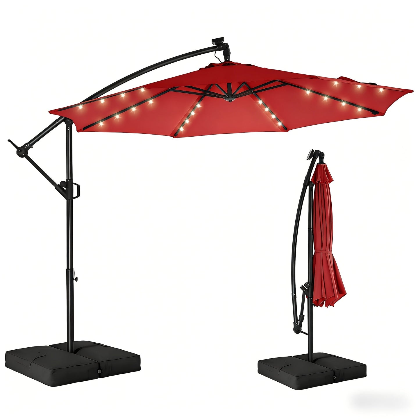 Solar Patio Umbrella 10FT Offset Cantilever LED Lights UPF50+ UV