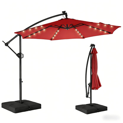 Solar Patio Umbrella 10FT Offset Cantilever LED Lights UPF50+ UV