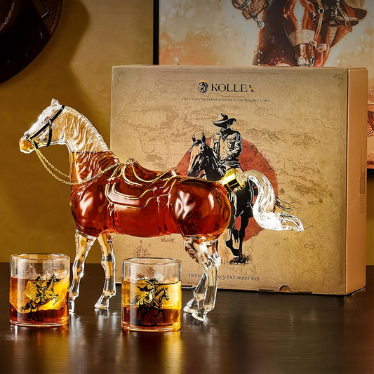 Horse Whiskey Decanter Set with 2 Cowboy Glasses – Western Bar Gift for Men, Bourbon Vodka Liquor Dispenser, Cowboy Style Home Bar Decanter