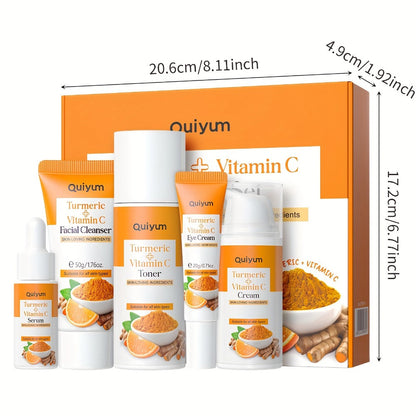 Skincare Set with Quiyum Label, 5-Piece Turmeric Vitamin C or 6-Piece Vitamin C Routine Options