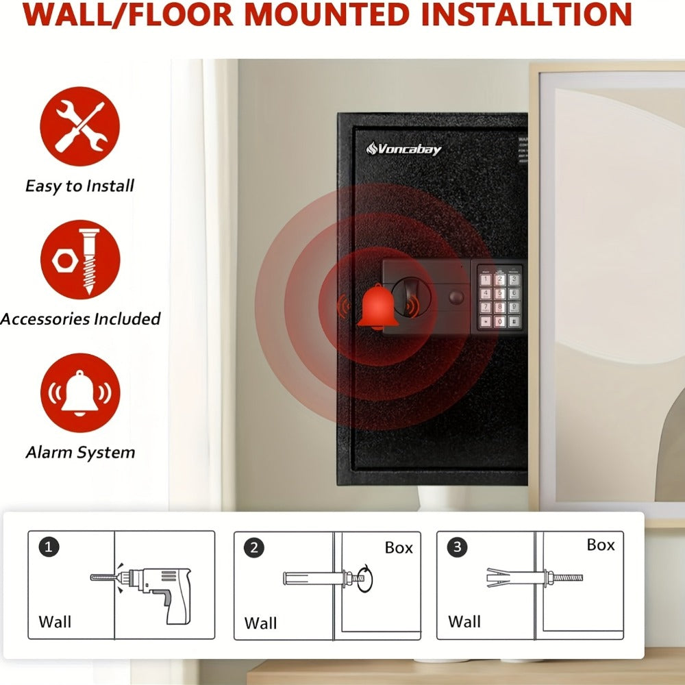 Home Security Safe Box with Sensor Light & Fireproof Bag – Digital Keypad Lock Box with Backup Keys for Cash, Jewelry & Valuables – Wall, Floor & Closet Mountable Safe (Multiple Sizes & Colors)