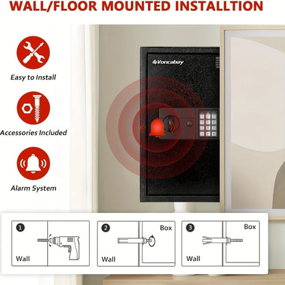 Home Security Safe Box with Sensor Light & Fireproof Bag – Digital Keypad Lock Box with Backup Keys for Cash, Jewelry & Valuables – Wall, Floor & Closet Mountable Safe (Multiple Sizes & Colors)