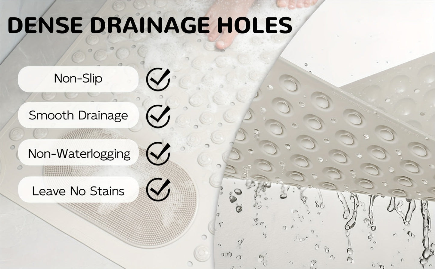 Non-Slip Bath Mat with Massage Texture Extra Large Shower Tub Mat Anti-Slip Bathtub Mat
