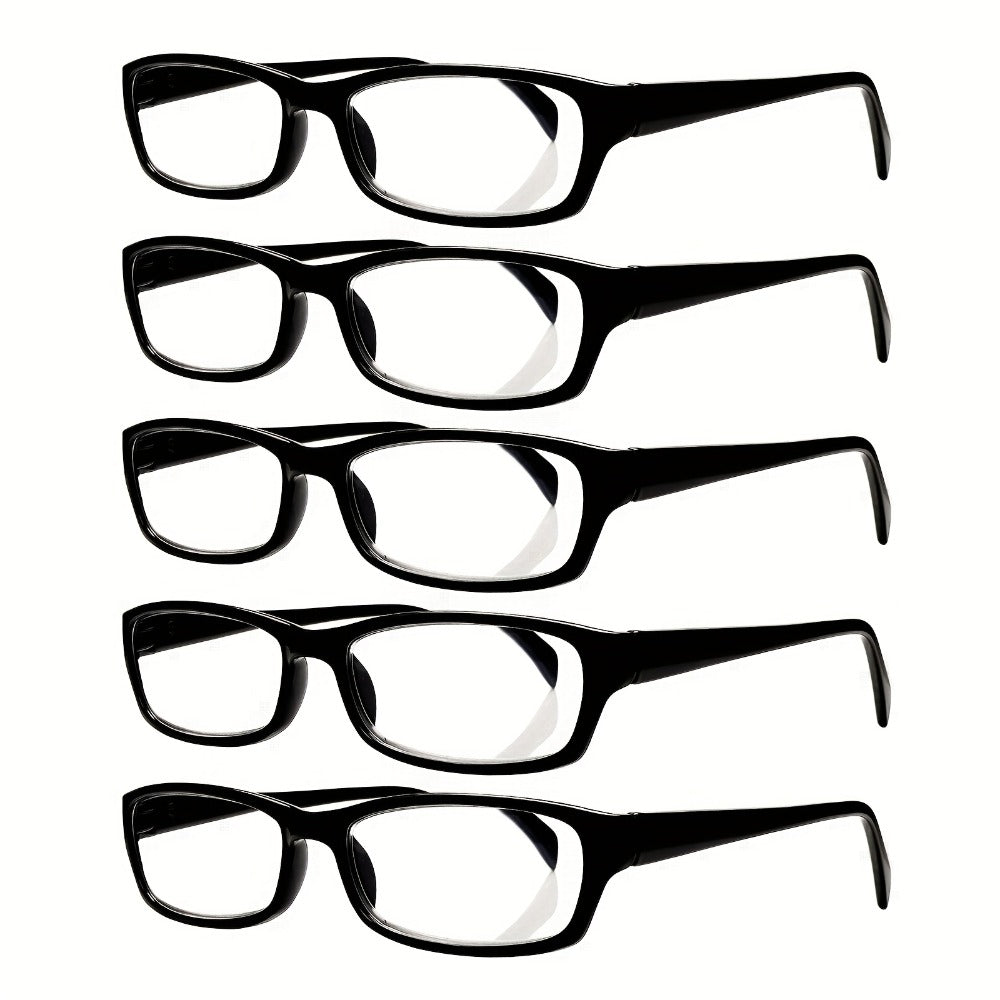 Reading Glasses – Five-Pair Rectangular Blue-Light Lens Set with Spring Hinges and Mixed Colors