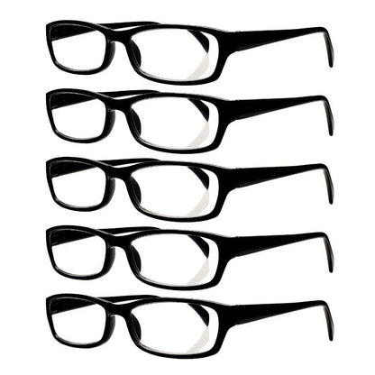 Reading Glasses – Five-Pair Rectangular Blue-Light Lens Set with Spring Hinges and Mixed Colors