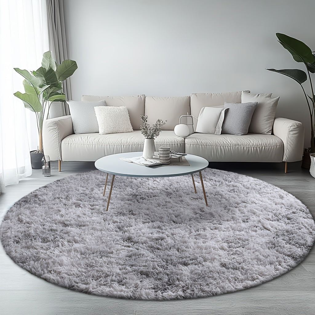 Area Rug, Round Shaggy Plush Carpet in Seven Colors and 4-, 5- or 6-Foot Diameters with Spot-Clean Care